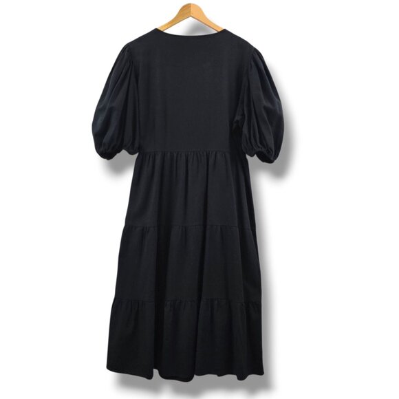 Nasty Gal Maxi Wrap Dress Black Puff Sleeve Tiered Size 18 Boho Milkmaid Grunge - Picture 2 of 11